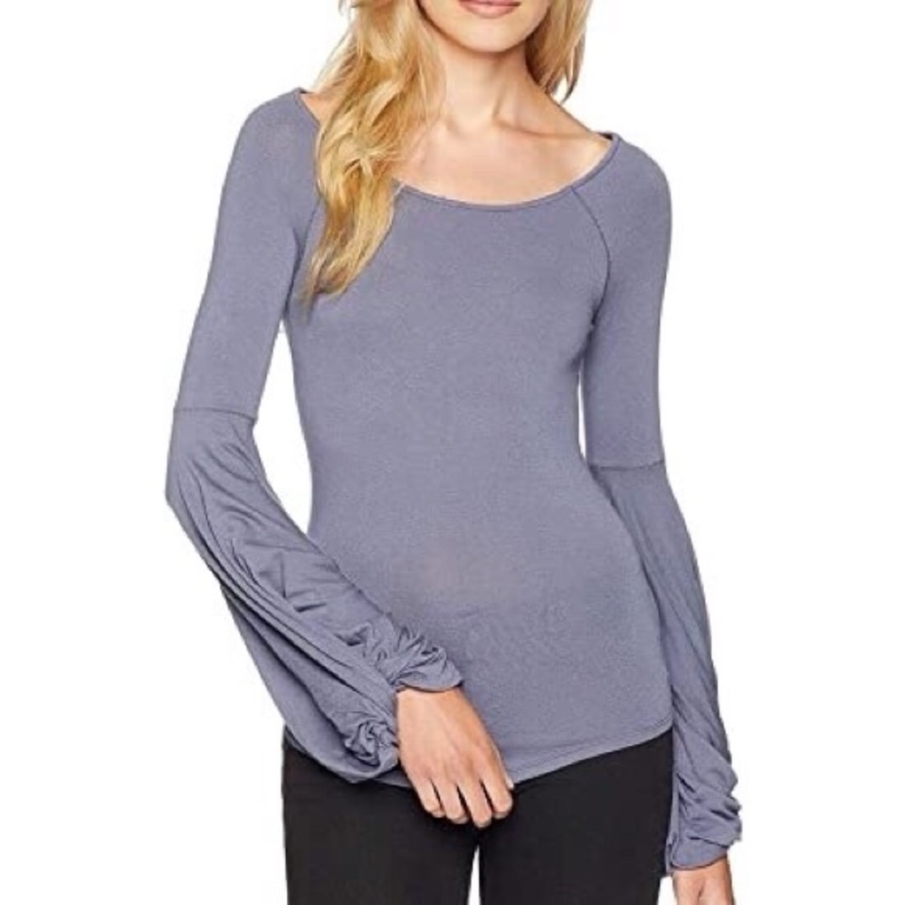 Free People To The Tropics Twist Sleeve Blue Blouse size Medium